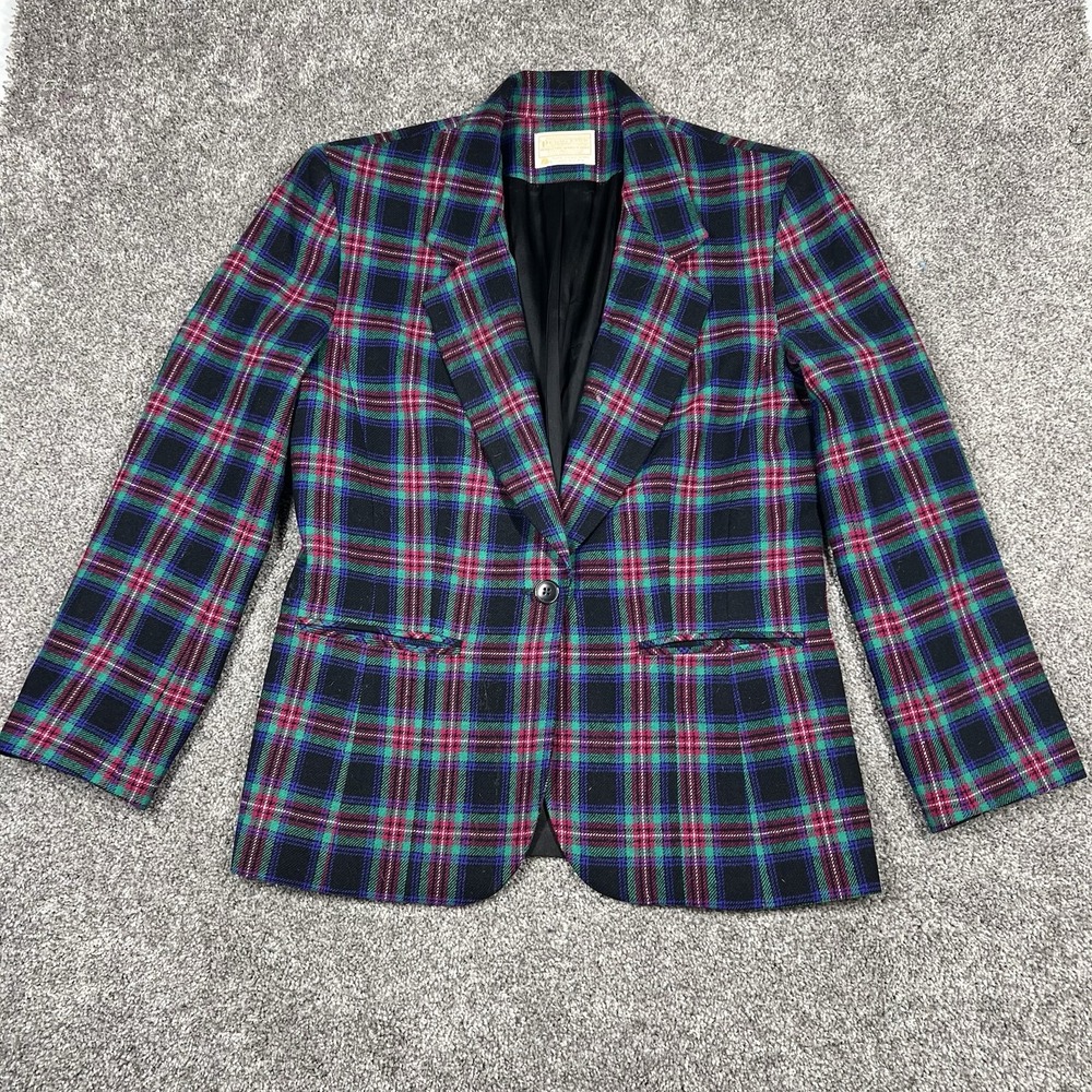 Vintage 80s Pendleton Womens 8 Wool Jacket Blazer Tartan Plaid Jewel Tone USA